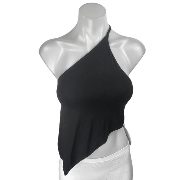 NEW Princess Polly Black Sleeveless One Shoulder Asymmetrical Blouse Top Size 6 - Picture 1 of 4